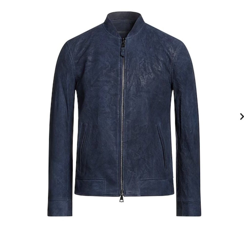 John Varvatos Blue Leather Jacket 50 EU New
